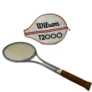 Vtg Wilson T2000 Tennis Racket with Cover 4.5" Brown Handle Made in USA